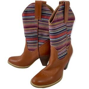 Multicolor stripe western boot women's size 8 faux leather cowgirl boot by Spite